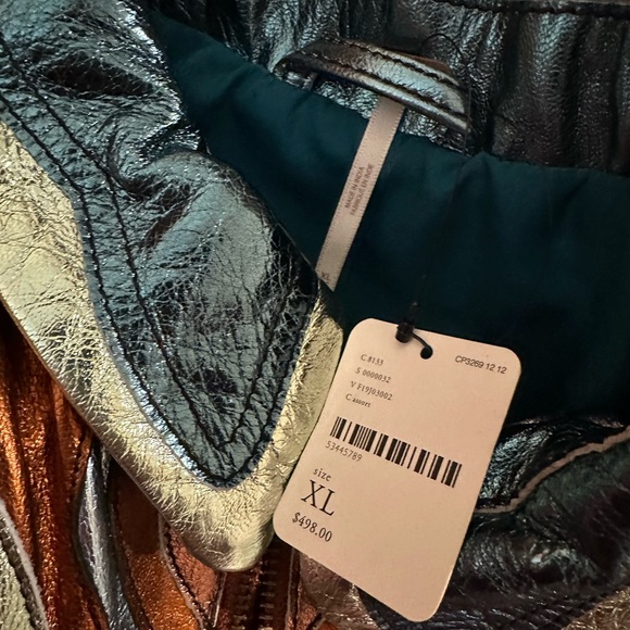 Free People Stars are Psychedelic Metallic Leather Jacket, Multi-color, XL - Picture 7 of 10